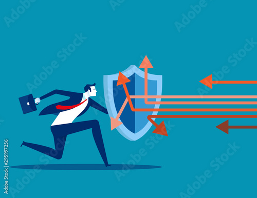 Business attack protection. Concept business defending vector illustration, Shield, Protect. photo