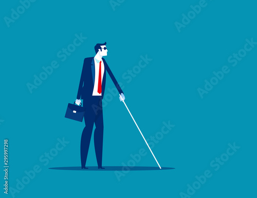 Blind man with cane walking. Concept business character vector illustration
