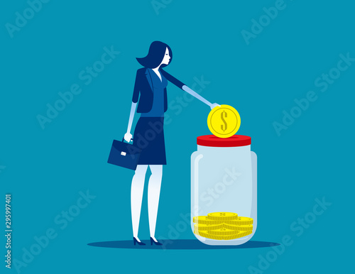 Businessmwoan saving money. Concept business financial vector illustration, Assistance, Deposit, Donate photo