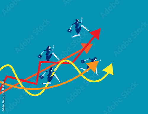 Business team running up to graph. Concept business successful vector illustration, Growth, Development