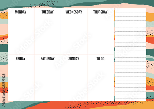 Stylish weekly planning template with notes on striped background in vintage color. Retro organizer design for daily target. Fashion vector illustration