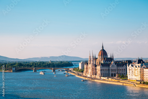 Hungarian Parliament Building and Margaret Bridge with danube river in Budapest, Hungary