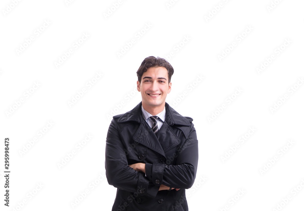 Young businessman wearing winter coat isolated on white Young businessman wearing winter coat isolated on white