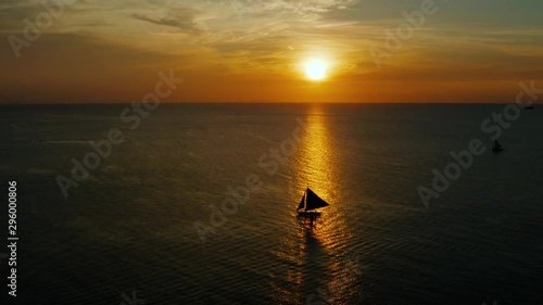 Sailing boat on the sea at the sunset at Boracay island,Philippines. Sailboat against a beautiful sunset. Sailing with a beautiful sunset.