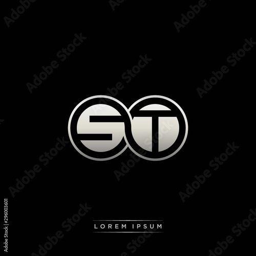ST initial letter linked circle capital monogram logo modern template silver color version
