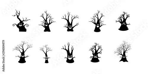 Silhouettes of trees collection Halloween concept.