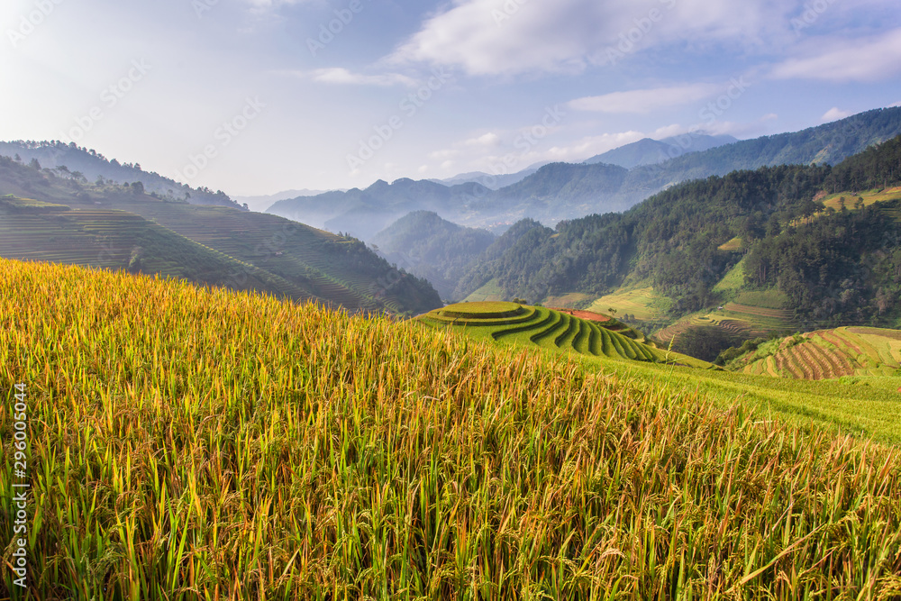 Green terraced rice fields at Mu Cang Chai