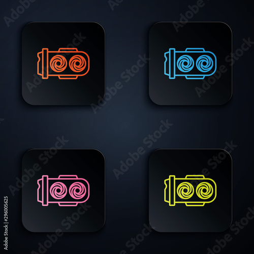 Color neon line Mining farm icon on white background. Cryptocurrency mining, blockchain technology, digital money market, cryptocoin wallet. Set icons in colorful square buttons. Vector Illustration