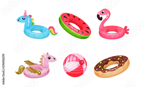 Colorful Swimming Inner Tubes Icon Vector Set