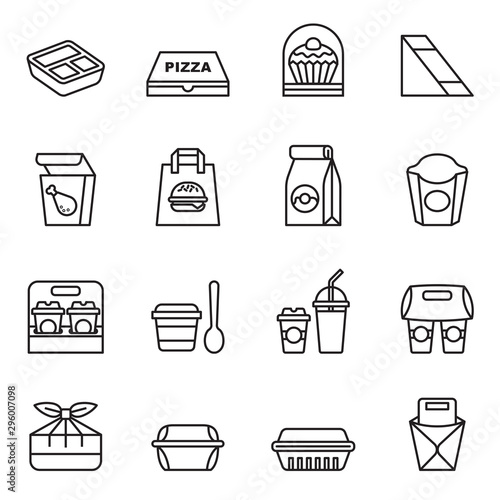 Fast food. Take away. Package icons for delivery. Thin line style stock vector.