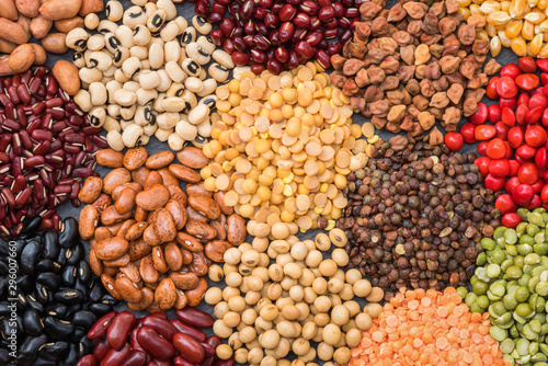 Multicolor dried legumes for background, Different dry bean for eating healthy photo