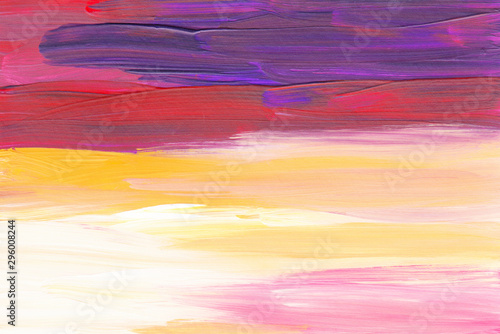 Abstract multicolored art painting background texture. Red, yellow, purple and white abstraction