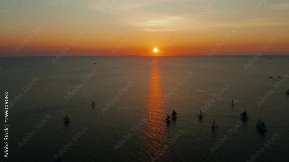 Sailing boats on the sea at the sunset at Boracay island,Philippines. Sailboat against a beautiful sunset. Sailing with a beautiful sunset.