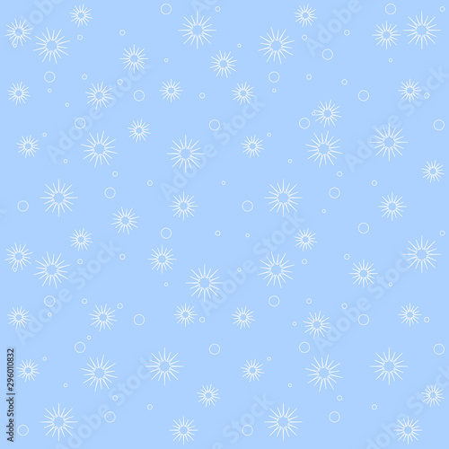 Winter background for New Year and Christmas. Starry sky in winter, falling snowflakes and stars. Seamless vector pattern for background for greeting card, wrapping paper.