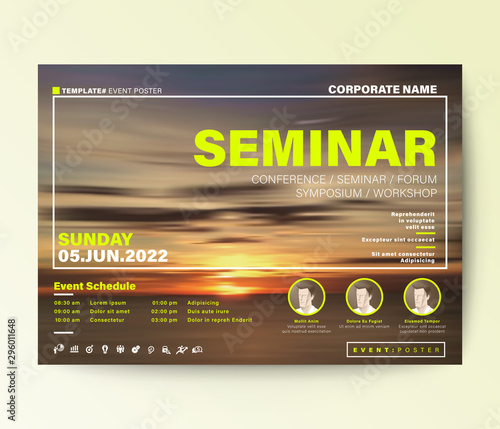 Business conference design template. Abstract sunset background for seminar event poster, invitation, leaflet, banner, presentation.