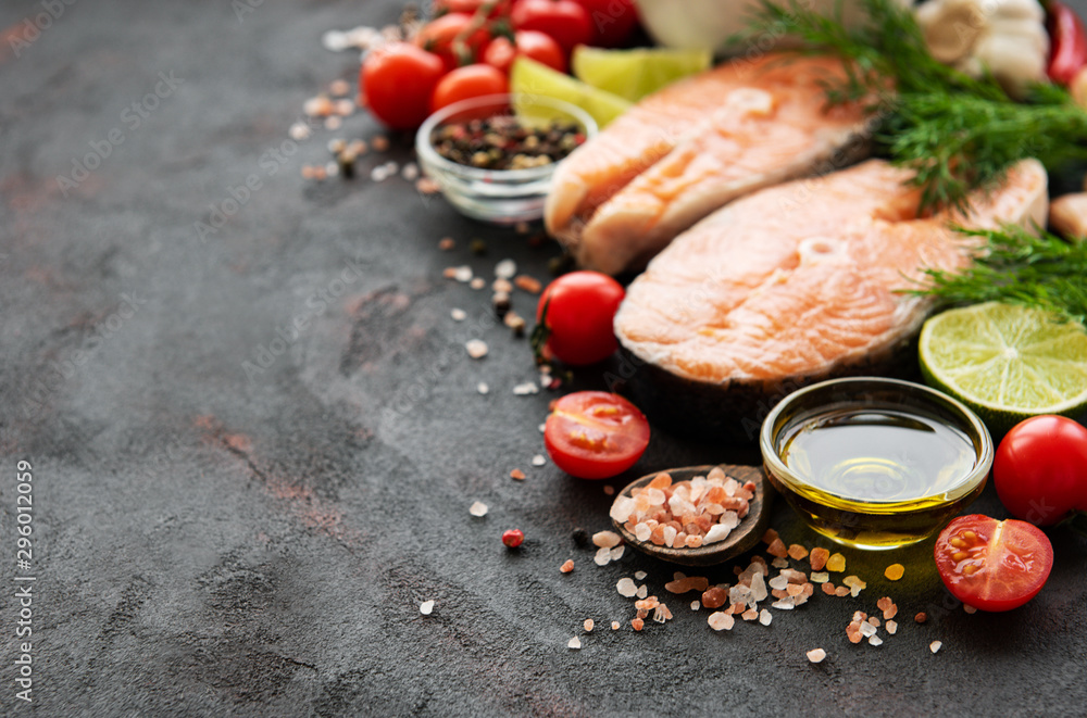 Raw salmon steaks