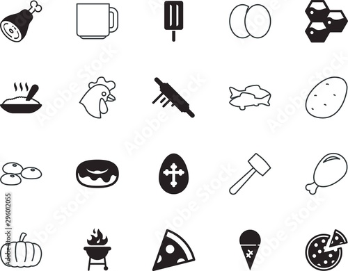 food vector icon set such as: livestock, juicy, swirl, grilled, eco, pet, lifestyle, ocean, poultry, seafood, mustard, modern, grain, hand, freshness, potatoes, wild, fishing, tenderize, fruit, spoon