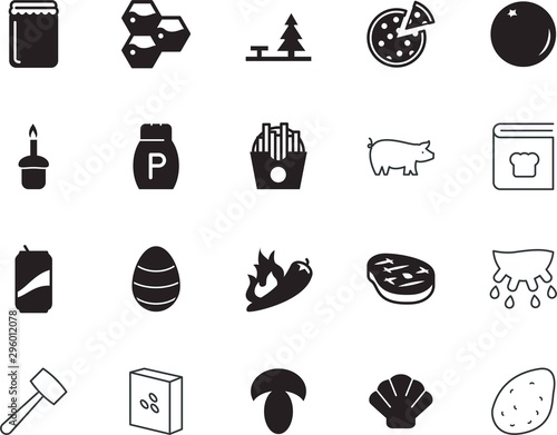 food vector icon set such as: burn, metal, spot, fastfood, oyster, space, piggy, seashell, cattle, mushrooms, jar, sketch, christianity, orange, wax, beer, egg, salty, groats, tradition, logotype