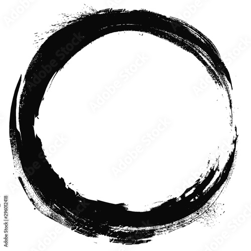 The circle is an ink drawing with texture of brush strokes .  2D illustration .
