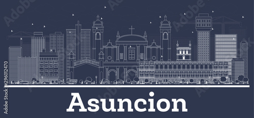 Outline Asuncion Paraguay City Skyline with White Buildings. Vector Illustration. Business Travel and Concept with Historic Architecture.  photo