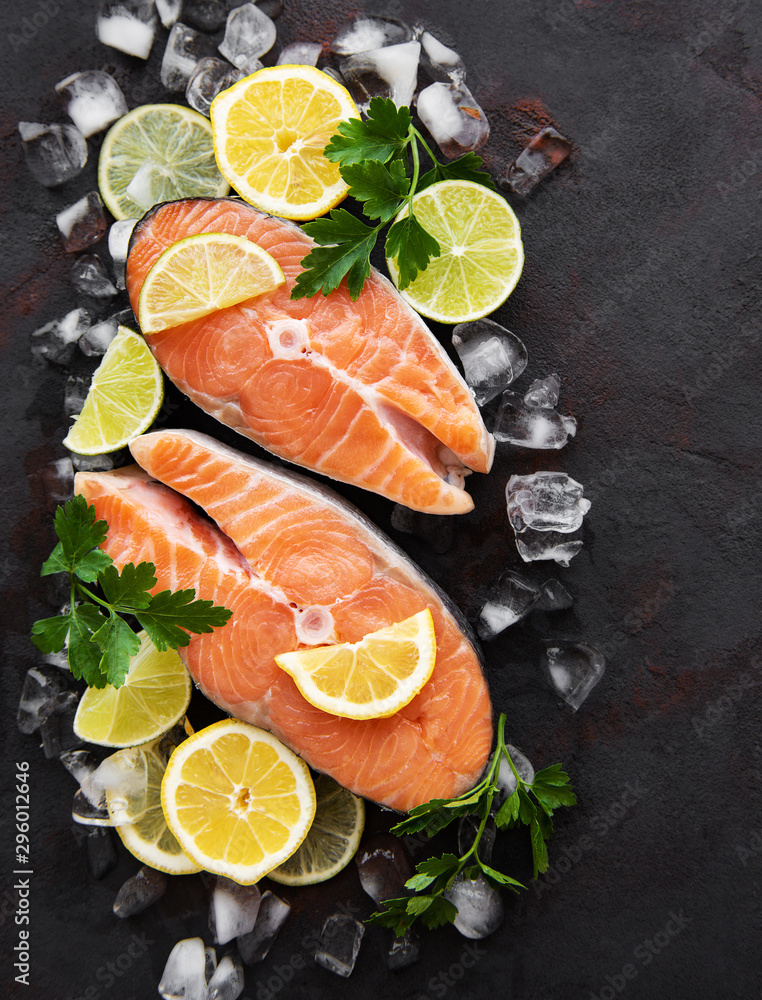 Raw salmon steaks Raw salmon steaks