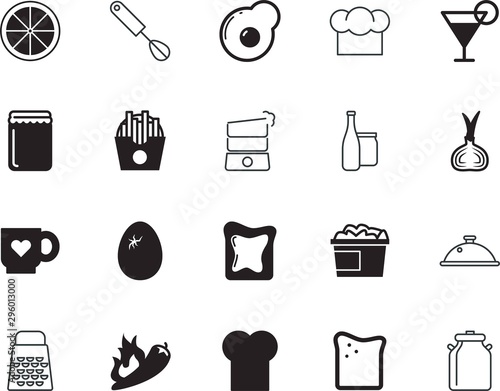 food vector icon set such as: accessory, nuggets, shell, steaming, tank, catering, whisk, clip, shake, chile, valentines, lovely, vitamin, boiler, pan, break, delicatessen, mexican, flame, juice