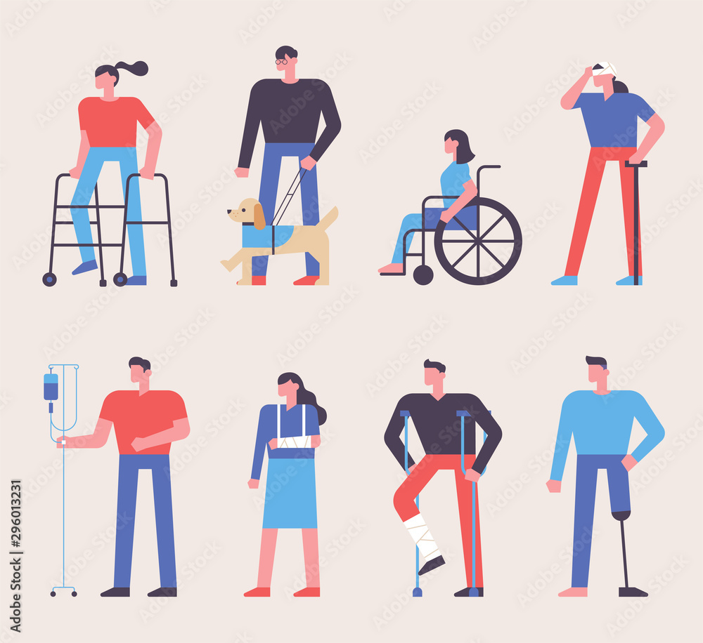 Various patients characters. flat design style minimal vector illustration.