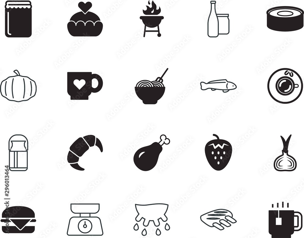 food vector icon set such as: marmalade, label, company, autumn, clip, elegant, takeaway, kitchen, pumpkin, instrument, sketch, spot, roaster, glassware, weight, ocean, cake, paper, activity, pastry