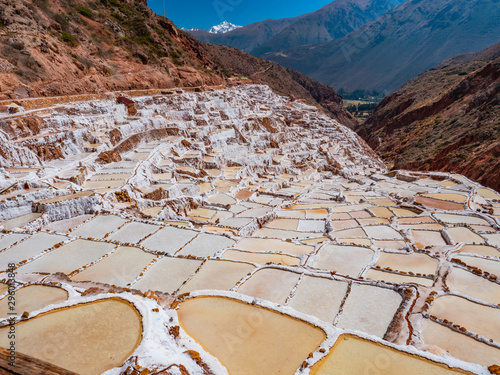 Panoramic view of Salt Mines in Maras (Salineras de Maras), Sacred Valley, Peru  photo