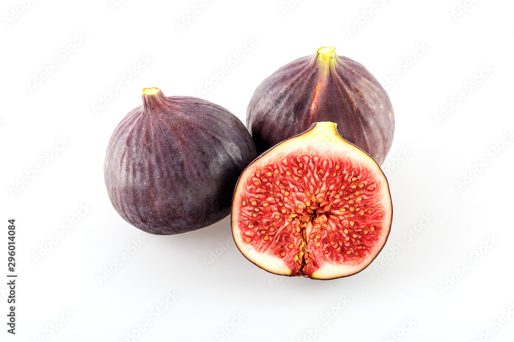 Three figs isolated on white background. Top view at an angle. For design. Three figs isolated on white background. Top view at an angle. For design.