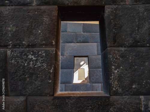 Ancient windows that connect the different rooms of the Inca temples at the Qorikancha (Coricancha), City of Cusco, Peru.
