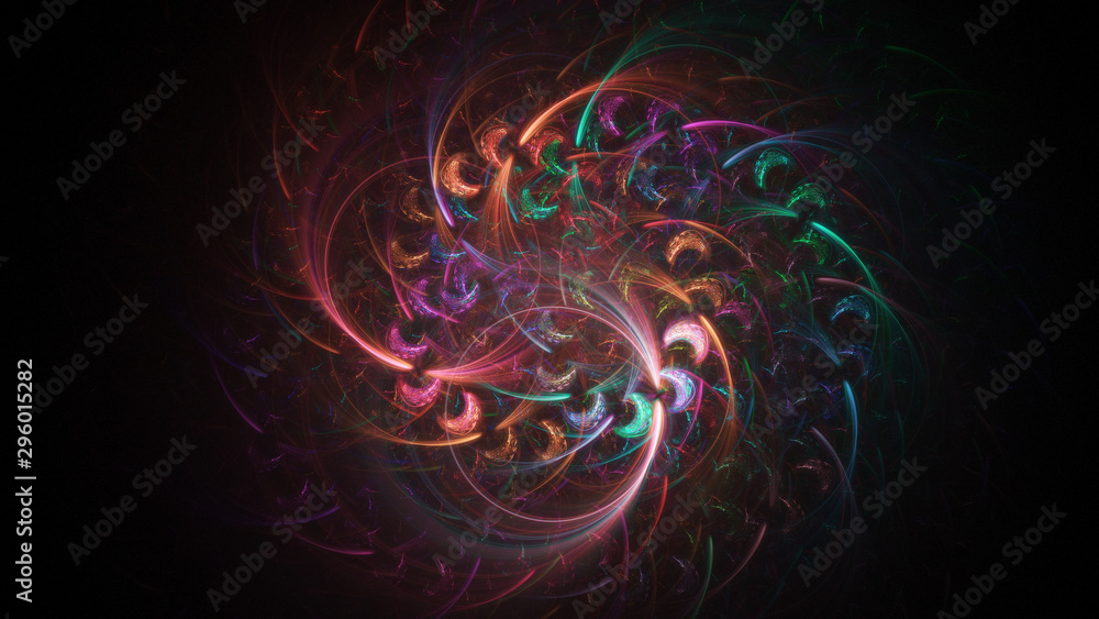 Obraz premium Abstract transparent pink and orange crystal shapes. Fantasy light background. Digital fractal art. 3d rendering.