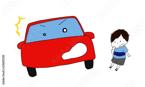 車に轢かれそうになって驚いている男の子