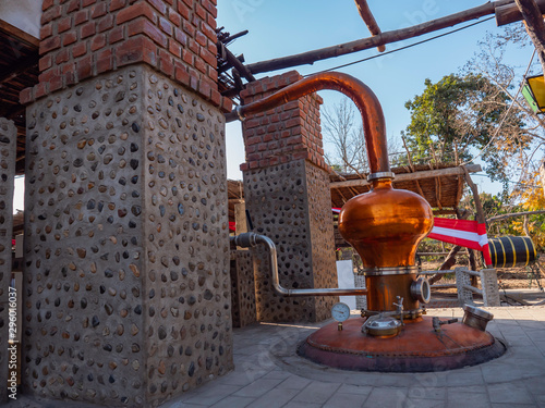 Alembic used in brewery to produce peruvian pisco and wine  a vineyard near Pisco  Peru