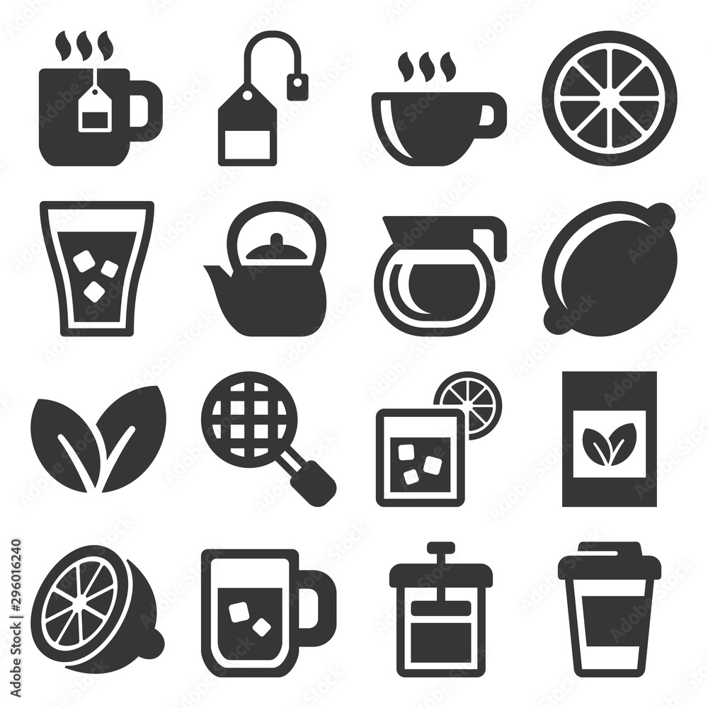 Tea Icons Set on White Background. Vector Tea Icons Set on White Background. Vector