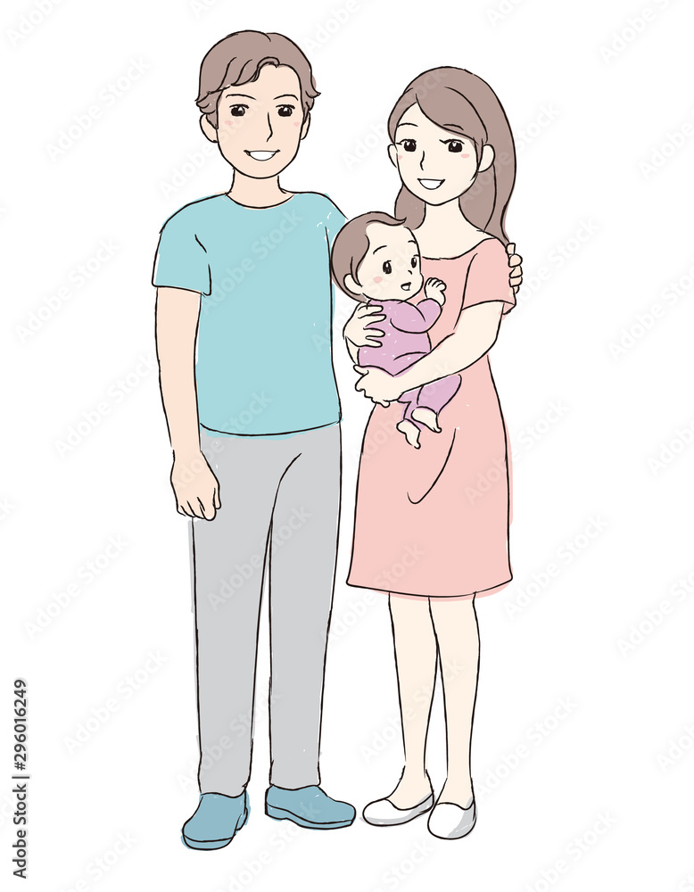 Happy parents. Young mother holding her baby. Vector illustration. Happy parents. Young mother holding her baby. Vector illustration.
