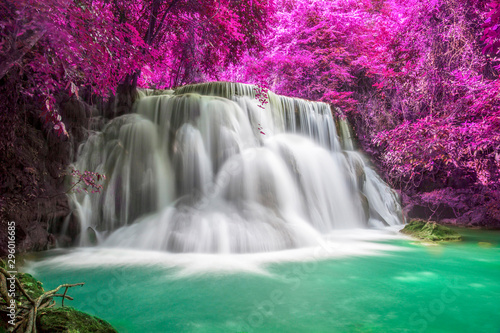 Beautiful waterfall nature scenery of colorful deep forest in summer day