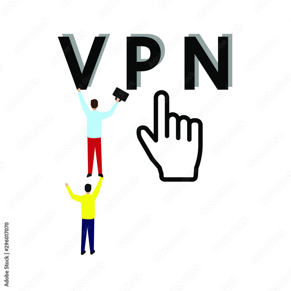VPN connection with hand vector. Mobile concept and web design Flat cartoon character isolated on white background VPN connection with hand vector. Mobile concept and web design Flat cartoon character isolated on white background