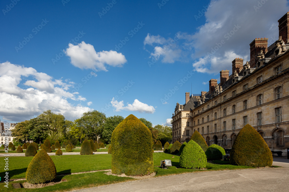 Paris, France. Sunny view on the entrance and garden of Les Invalides, Military Museam