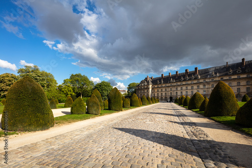 Paris, France. Sunny view on the entrance and garden of Les Invalides, Military Museam