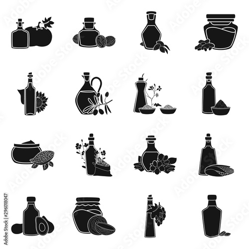 Vector illustration of oil and agriculture icon. Set of oil and glass stock symbol for web.