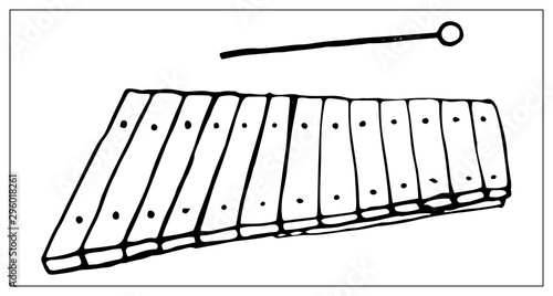 Vector greeting card with xylophone. Linear hand drawn illustration.