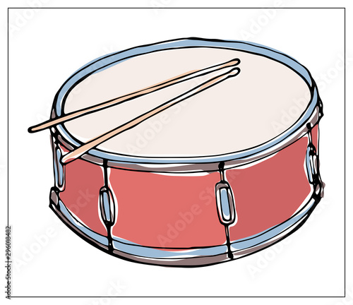 Vector greeting card with drum. Multicolored hand drawn illustration.