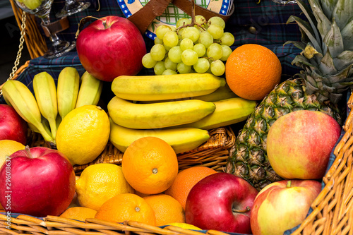 Fresh ripe tropical fruits in the basket