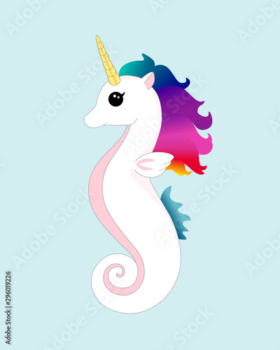 Rainbow Unicorn Seahorse Vector Character Illustration. Isolated White Mermaid Unicorn.