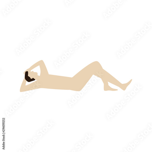A man naked lies. Flat cartoon character isolated on white background