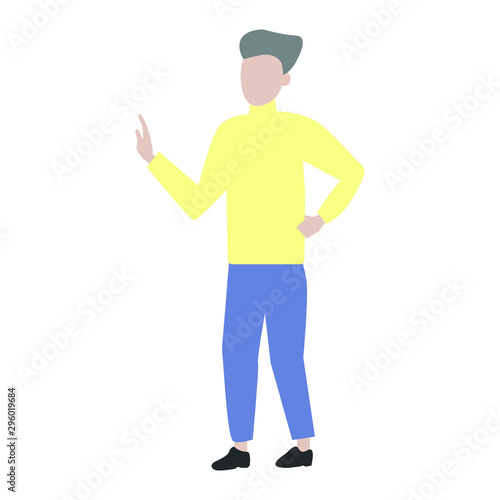 Man shows gesture stop sign. Illustration. EPS file. Flat cartoon character isolated on white background © Pony 3000