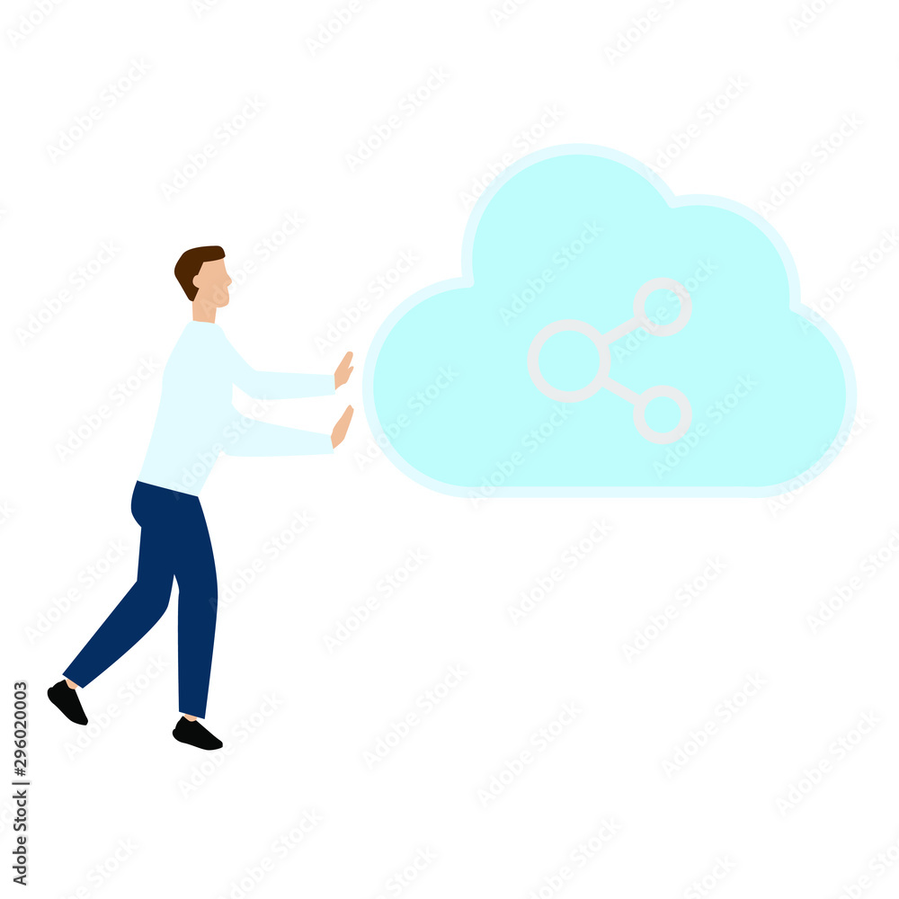 Man and cloud. Flat cartoon character isolated on white background Man and cloud. Flat cartoon character isolated on white background