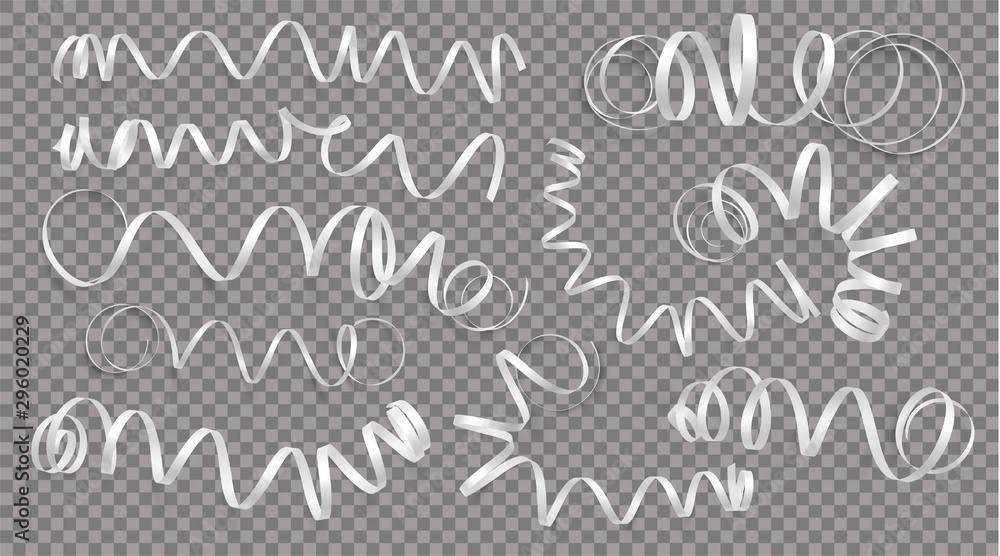 Set of realistic white ribbons on transparency background. Vector illustration. Can be used for greeting card, holidays, banners, gifts and etc. Set of realistic white ribbons on transparency background. Vector illustration. Can be used for greeting card, holidays, banners, gifts and etc.