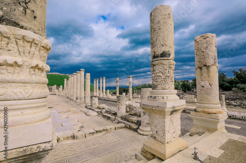 Amazing View to the Ancient Roman Columns in the Beit She'an Park, Israel